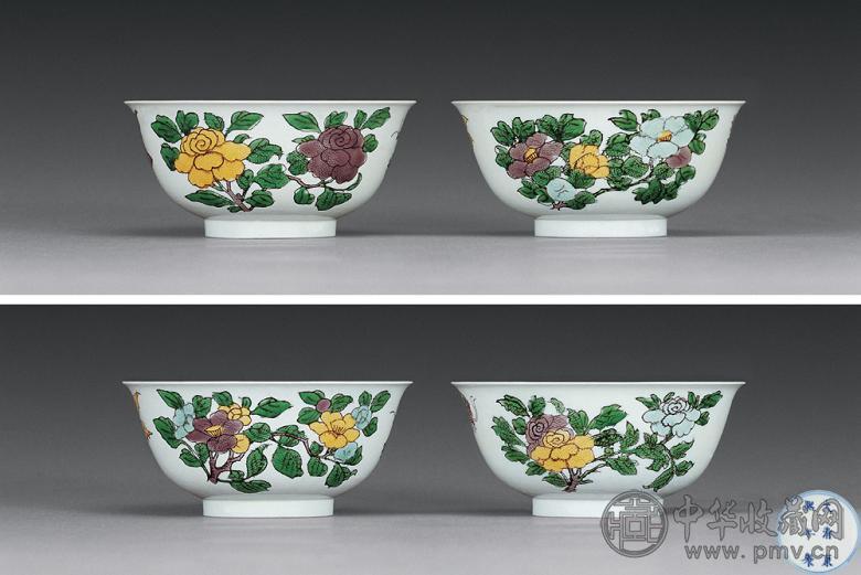 清康熙 素三彩暗刻花蝶龙纹碗(1对)