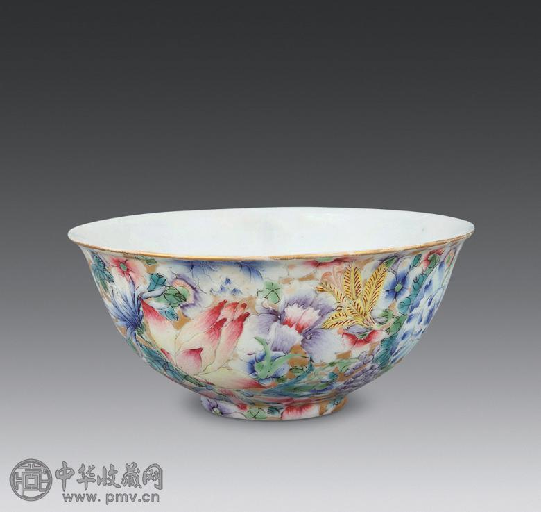 民国 粉彩描金万花碗