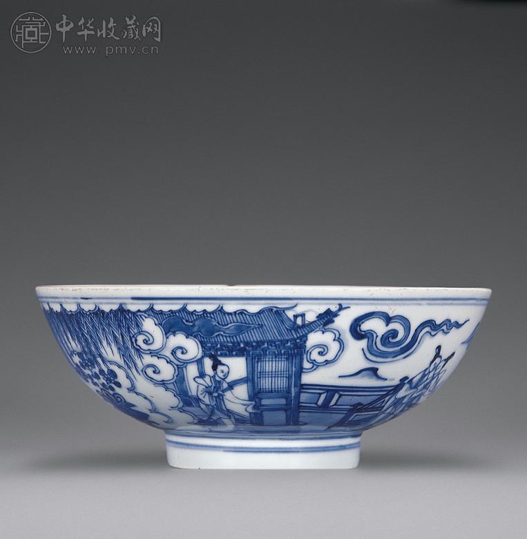 清雍正 青花仕女纹碗