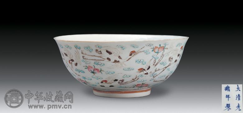 清光绪 粉彩云鹤纹碗