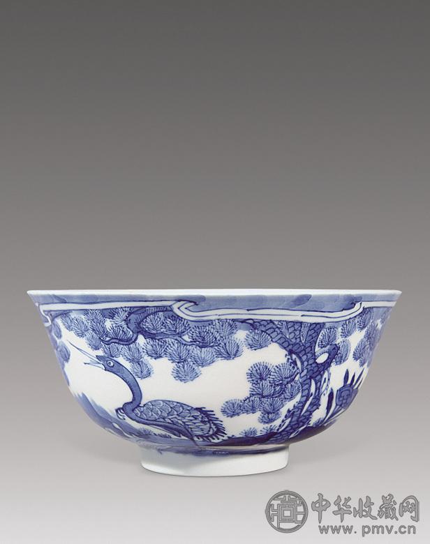 清光绪 青花鹤鹿同春纹碗