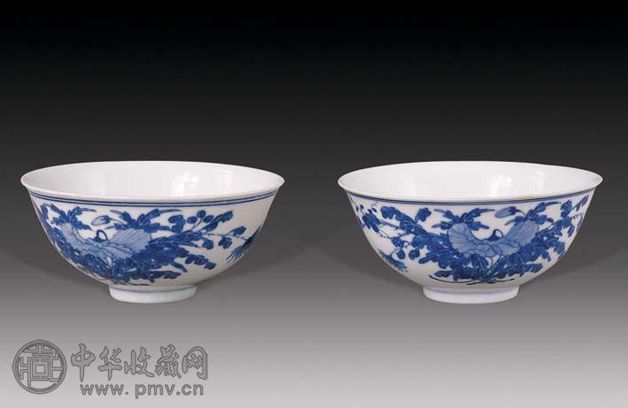 民国 青花花卉碗(2件)