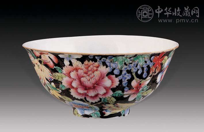 民国 墨地百花碗