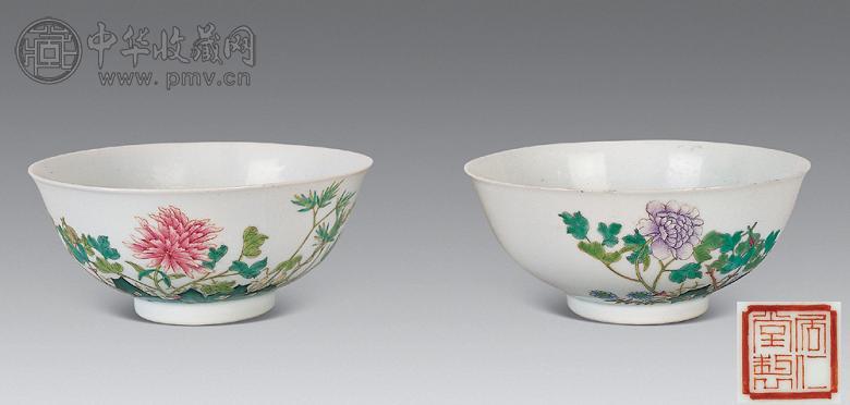 民国 粉彩花卉纹碗(1对)