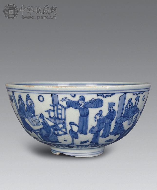 明天启 青花十八学士碗