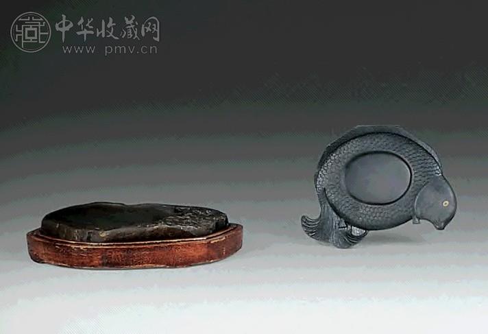 清 端石鱼形砚、梅花坑随形砚 两方