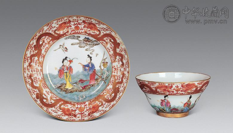 清嘉庆 粉彩仕女图碗盘各(1件)