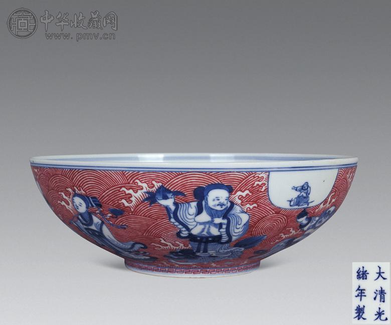 清光绪 青花胭脂红八仙大碗