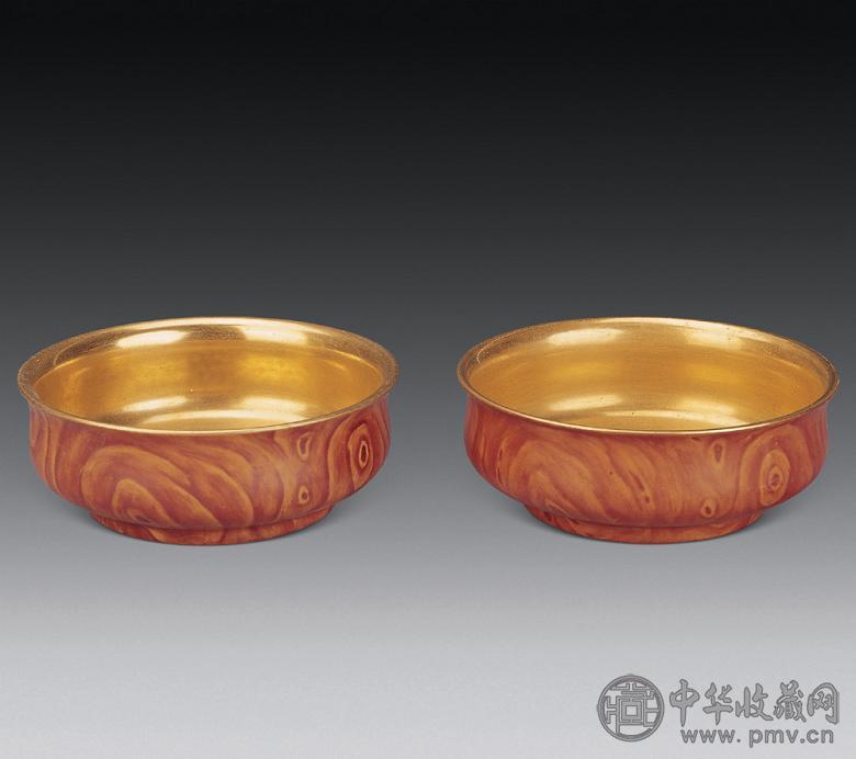 清乾隆 木纹釉金彩半碗(1对)