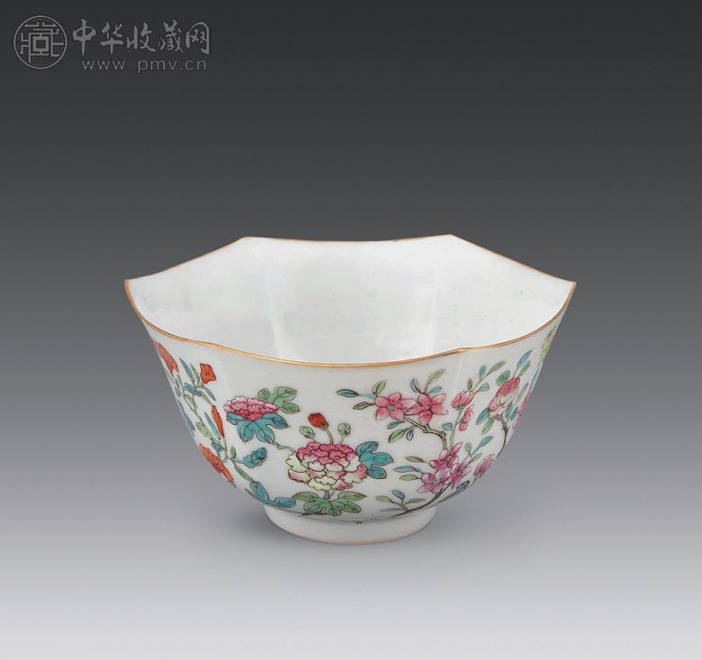 清道光 粉彩六角花卉碗