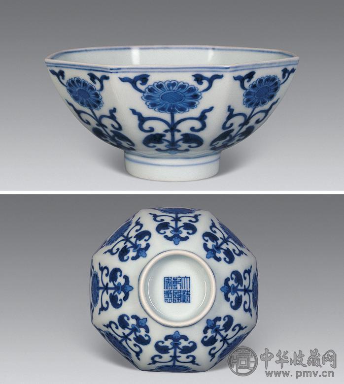 清乾隆 青花菊花八方碗