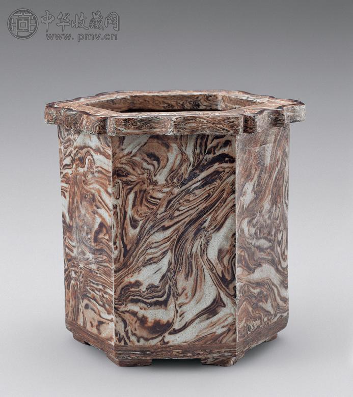 清乾隆 仿木釉花盆