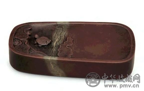 清 端石雕荷叶龟砚(连盒)