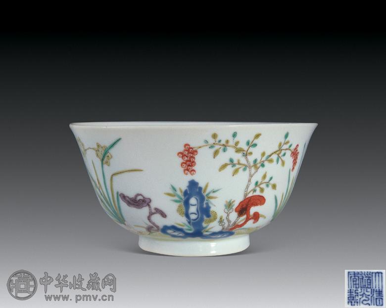 清道光 粉彩灵仙祝寿图碗