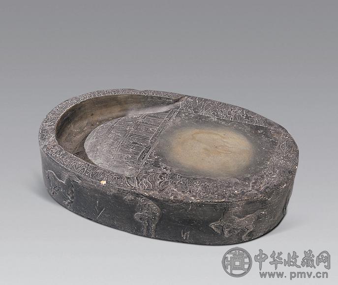 明 绿端浅刻蓬莱八骏图砚