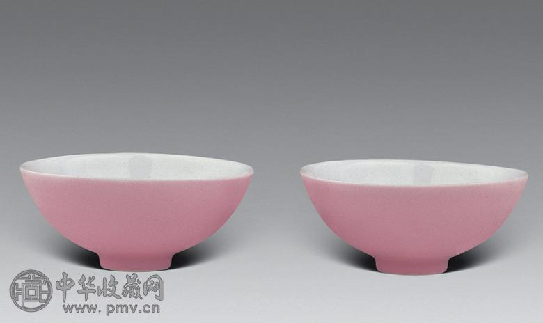 清光绪 桃花红釉小碗(1对)