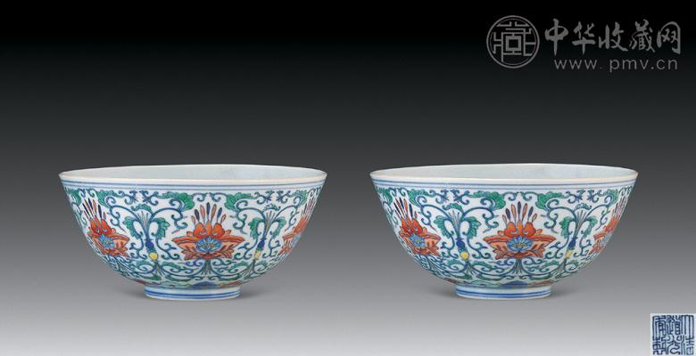 清道光 斗彩佛花碗(2件)