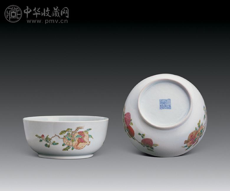 清道光 粉彩瑞果墩式碗(1对)