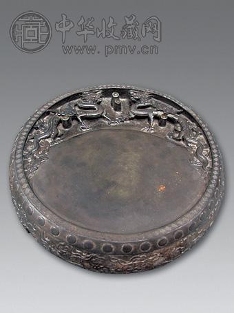 清 三足鼓形龙纹梅花坑端砚