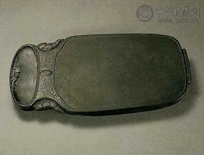 清 端石瓶式砚 红木嵌银丝盒