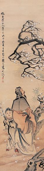 周彬 赏梅图 立轴 设色纸本