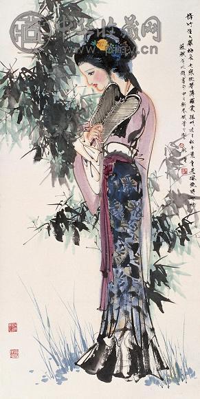 林墉 1984年作 仕女图 立轴 设色纸本