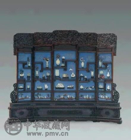 清中期 红木嵌玉五扇屏风