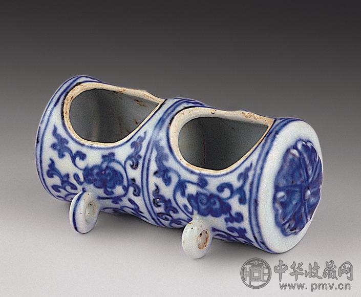 明宣德 青花双连鸟食罐