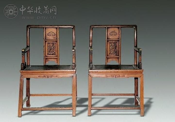 清 高丽木草龙纹南官帽椅(1对)