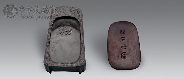 清道光 端石刻夔龙麒麟琴形砚