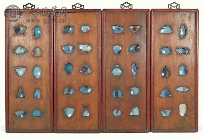 清 木嵌元钧瓷挂屏