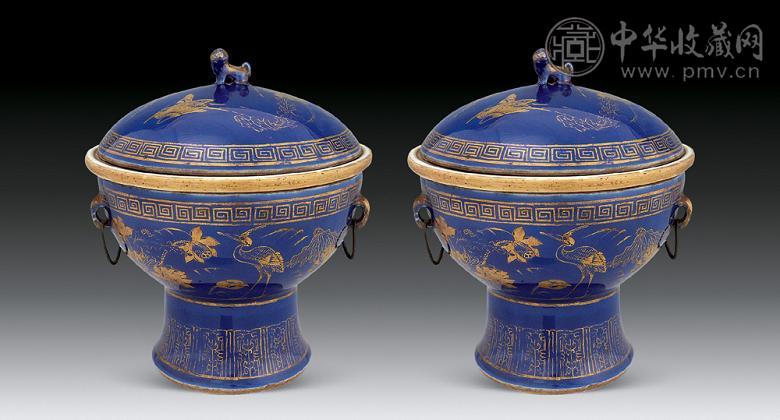 清光绪祭蓝釉描金花鸟暖碗(1对) 收藏资讯|艺术家|书画家|书画名人|书法