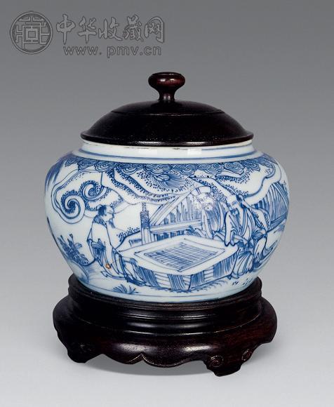 明崇祯 青花高士图围棋盒