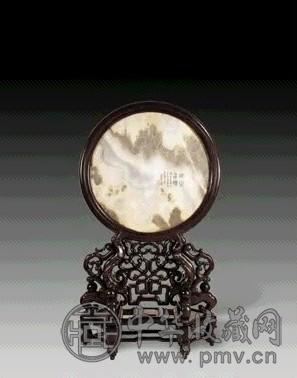 清 红木座大理石圆插牌