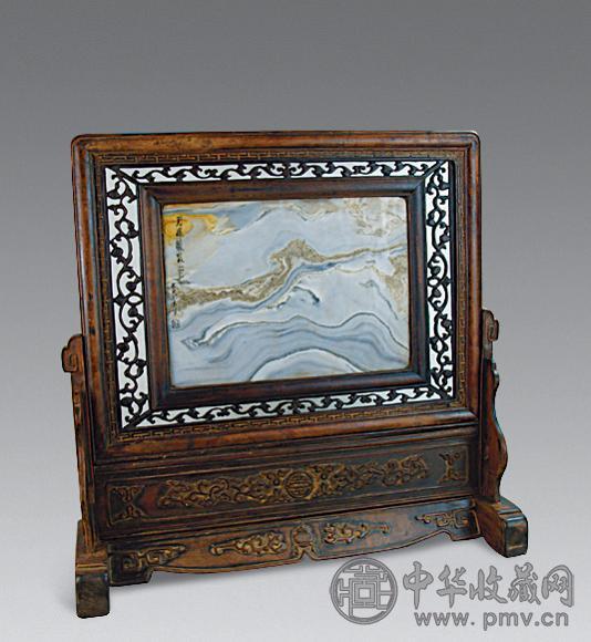 清 花梨木大理石插屏