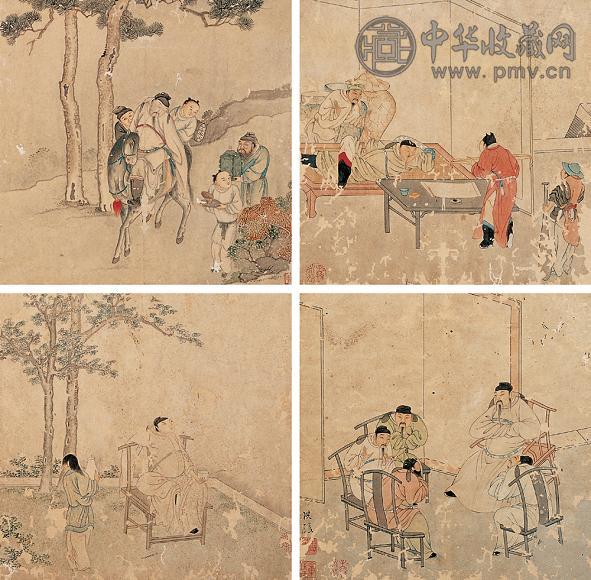 陈洪绶(款) 人物 册页(8开选4) 设色纸本