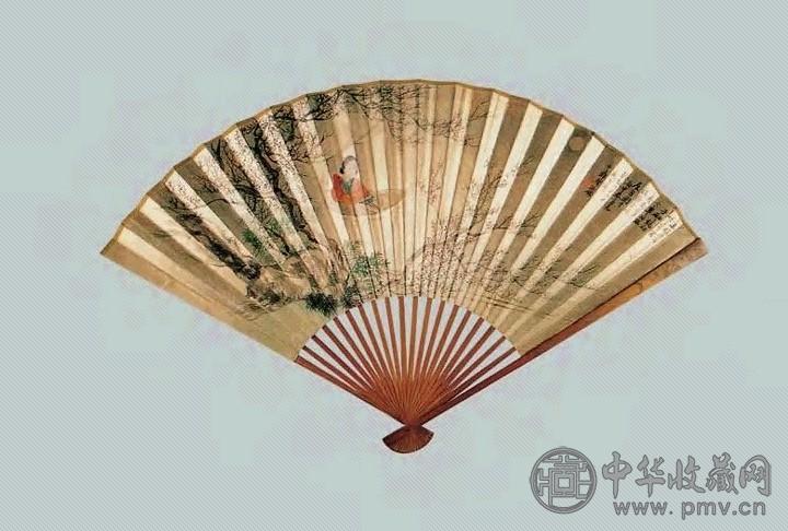 潘振镛 仕女、书法 扇面 金笺