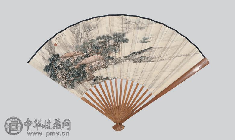 吴镜汀 商衍鎏 山水 书法 成扇 纸本