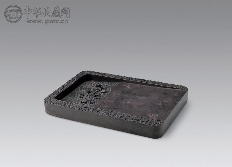 清 海水龙纹长方端砚