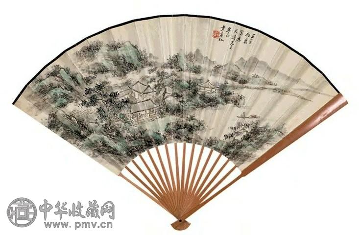 黄宾虹 1942年作 湖山清话图 扇面 设色纸本