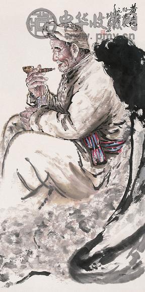 刘文西 黄土地的老人 镜心 纸本