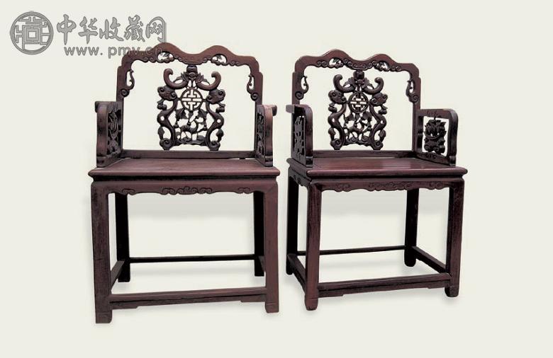 清 红木雕福禄寿椅(2件)