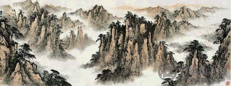 董寿平 黄山松云图 镜片 设色纸本