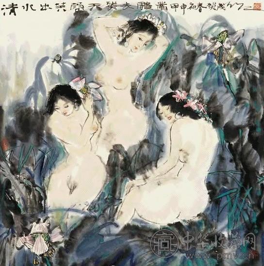 贺成 甲申(2004)年作 清水出芙蓉 镜心 设色纸本