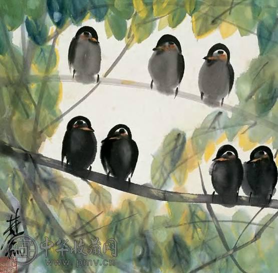 林风眠 林中鸟 纸面墨彩