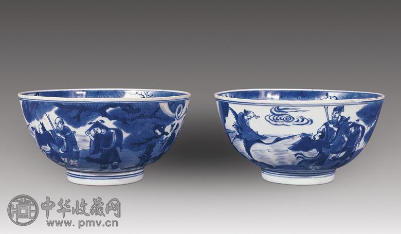 中国古美術 清康熙 青花八仙逍遥図碗 青花磁 唐物 骨董品 時代物 茶碗 青白磁 中国古美術 清康熙 青花八仙逍遥図碗 青花磁 唐物 骨董品