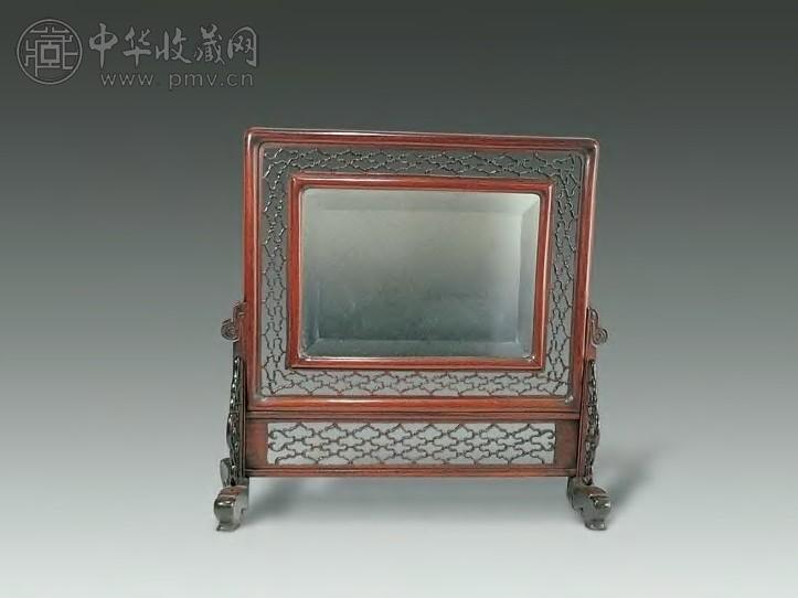 清 花梨木镂雕云纹小镜屏