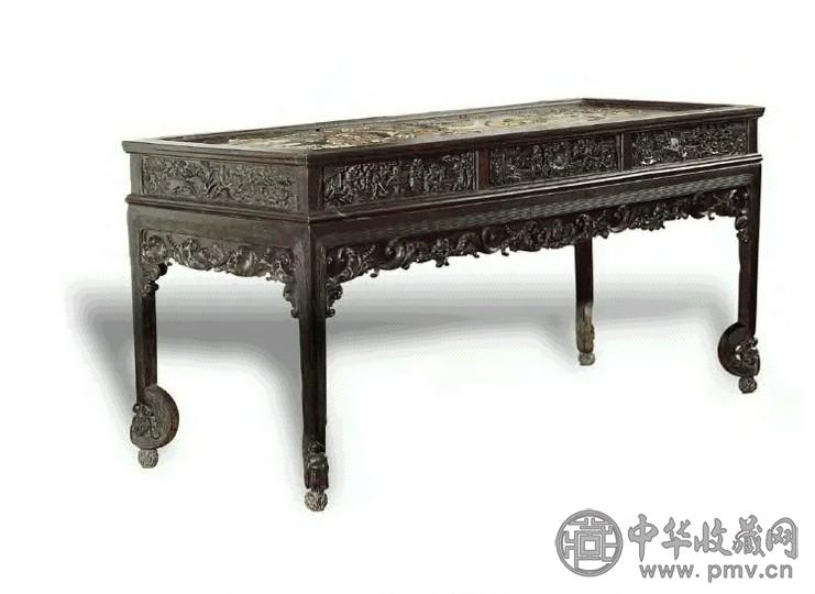 清 乾隆 紫檀雕山水人物赏桌