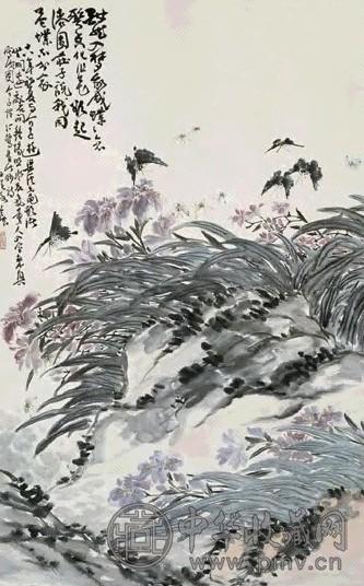 谢公展 1929年作 蝶恋花图 立轴 设色纸本