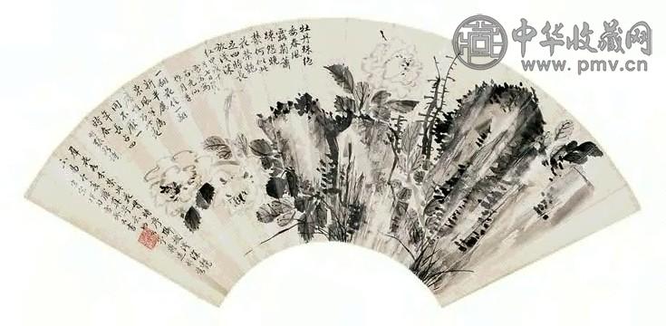 溥伒 牡丹 扇面 纸本水墨